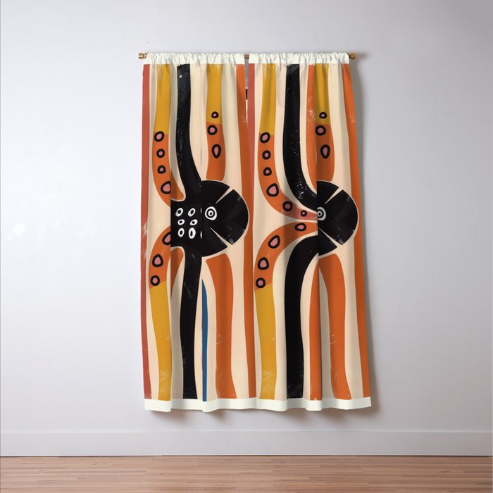 Abstract Octopus with Retro Lines Window Curtain Gallery Image 3