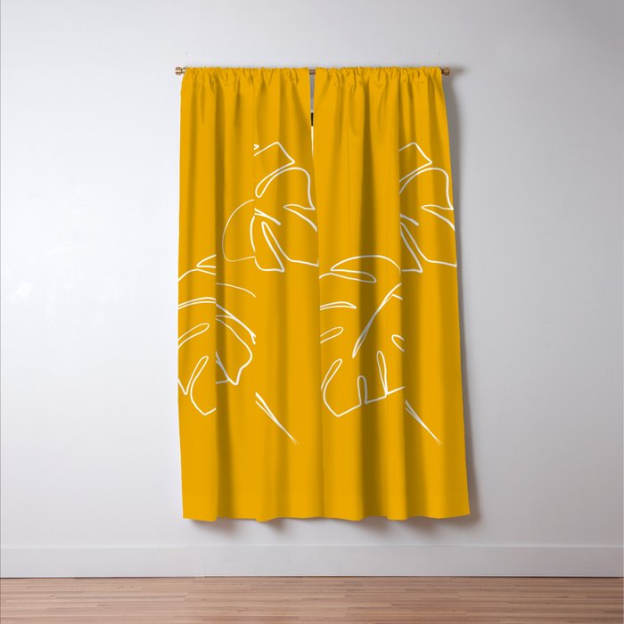 Monstera minimal - yellow Window Curtain Gallery Image 3