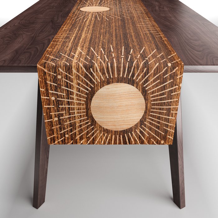 Boho sun Island style wood inlay art  Table Runner Gallery Image 1