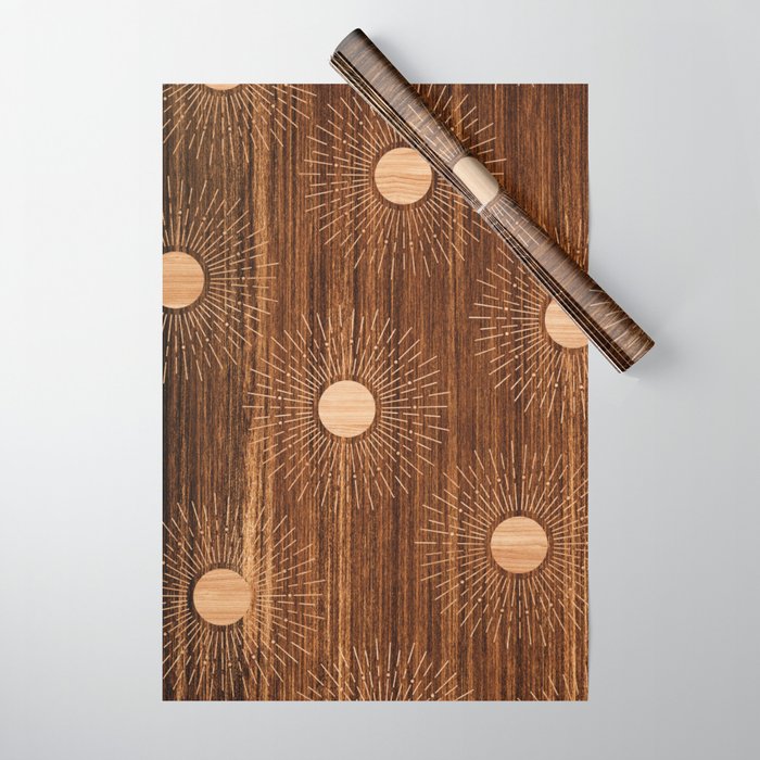 Boho sun Island style wood inlay art  Wrapping Paper Gallery Image 1