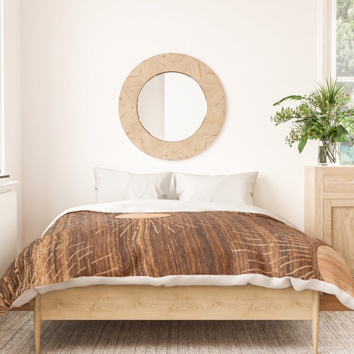 Boho sun Island style wood inlay art  Duvet Cover Gallery Image 3