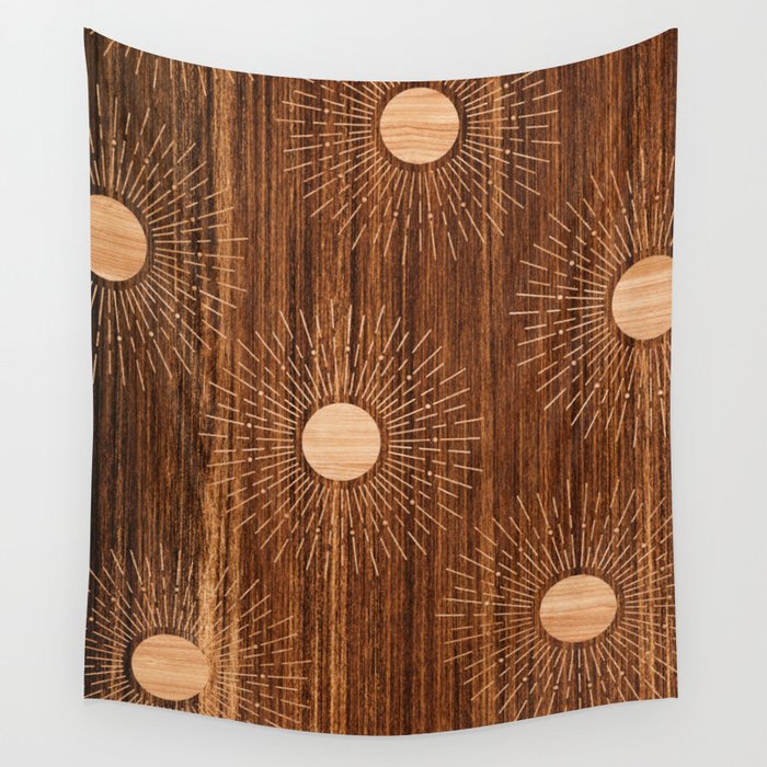 Boho sun Island style wood inlay art  Wall Tapestry Gallery Image 1