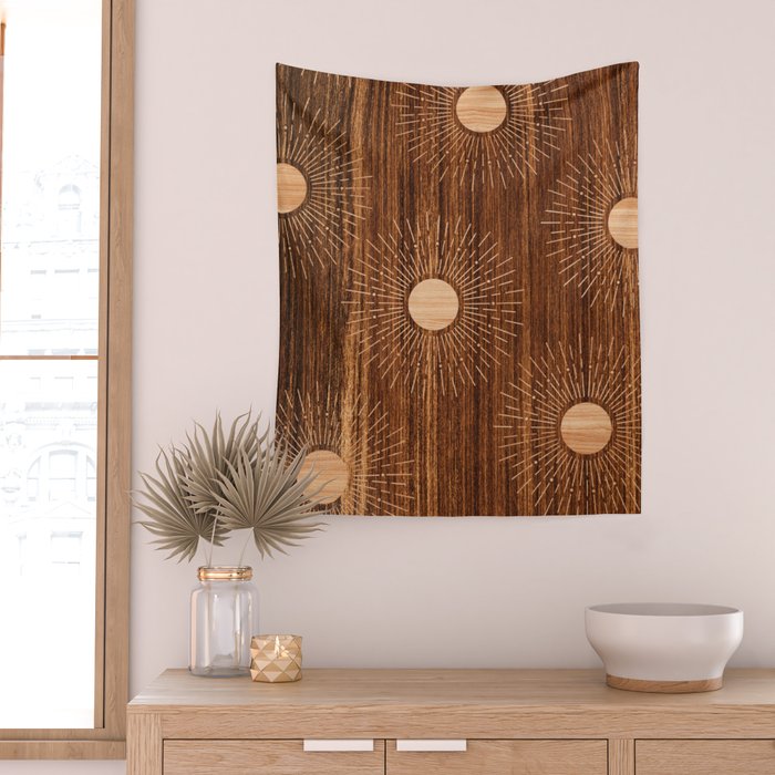 Boho sun Island style wood inlay art  Wall Tapestry Gallery Image 2