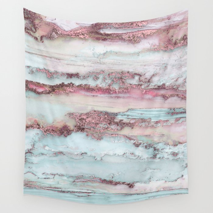 Marbled Stripes Luxury Rose Gold And Mint Glamour Wall Tapestry Gallery Image 4