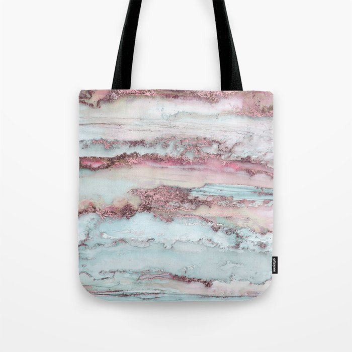 Marbled Stripes Luxury Rose Gold And Mint Glamour Tote Bag Gallery Image 1