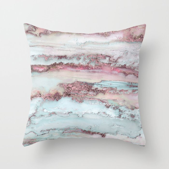 Marbled Stripes Luxury Rose Gold And Mint Glamour Throw Pillow Gallery Image 6
