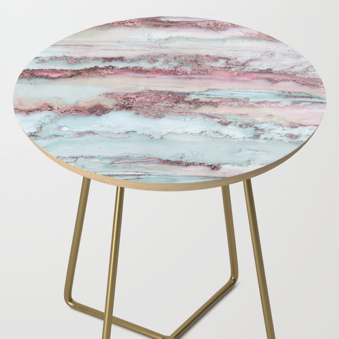 Marbled Stripes Luxury Rose Gold And Mint Glamour Side Table Gallery Image 2
