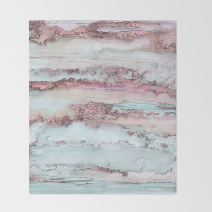 Marbled Stripes Luxury Rose Gold And Mint Glamour Throw Blanket Gallery Image 2