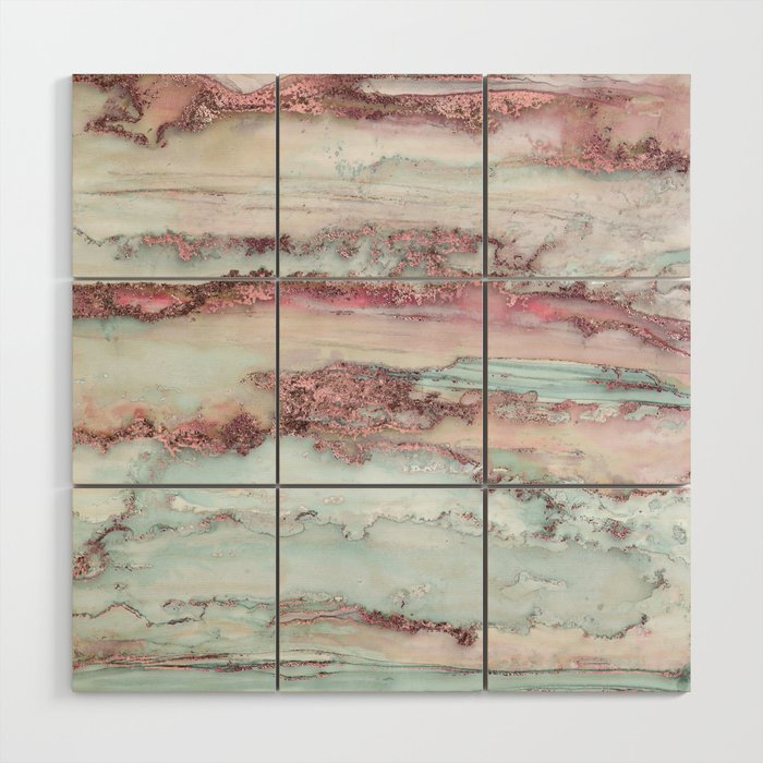 Marbled Stripes Luxury Rose Gold And Mint Glamour Wood Wall Art Gallery Image 1