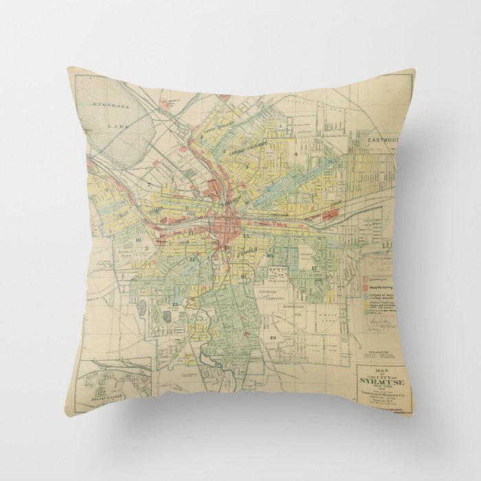 Vintage Map of Syracuse NY (1918) Throw Pillow Gallery Image 6