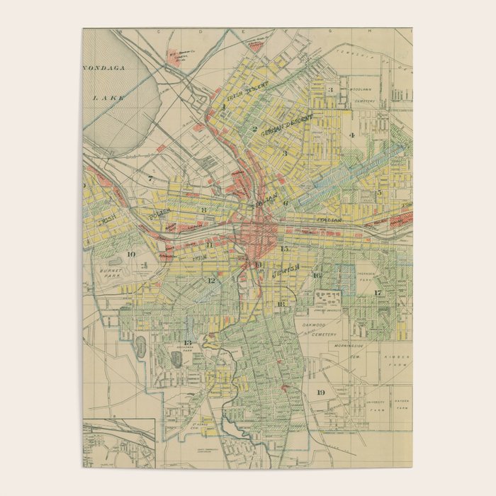 Vintage Map of Syracuse NY (1918) Poster Gallery Image 1