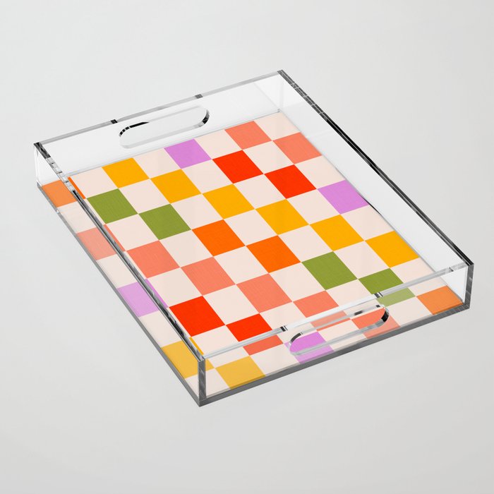 Mid Mod Colourful Sunny Check Pattern Acrylic Tray Gallery Image 1