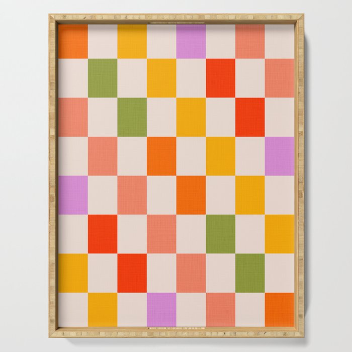 Mid Mod Colourful Sunny Check Pattern Serving Tray Gallery Image 1