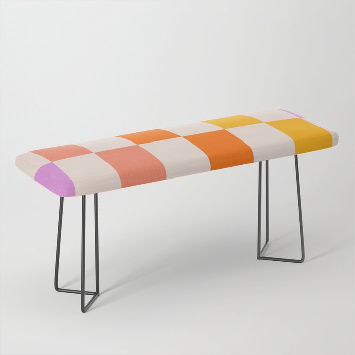 Mid Mod Colourful Sunny Check Pattern Bench Gallery Image 1