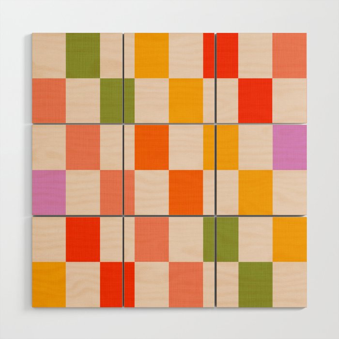 Mid Mod Colourful Sunny Check Pattern Wood Wall Art Gallery Image 1