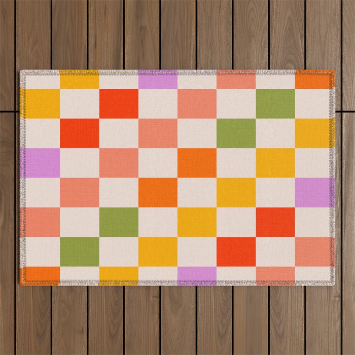 Mid Mod Colourful Sunny Check Pattern Outdoor Rug Gallery Image 1