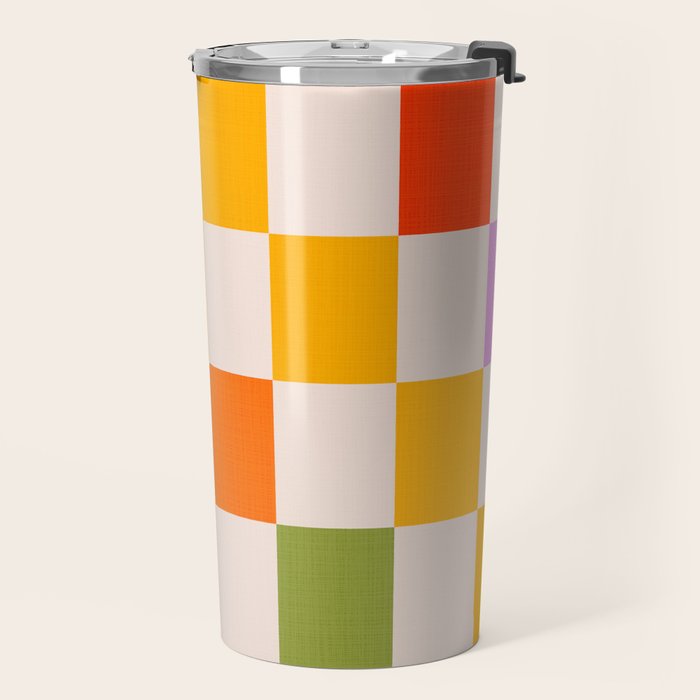Mid Mod Colourful Sunny Check Pattern Travel Mug Gallery Image 2