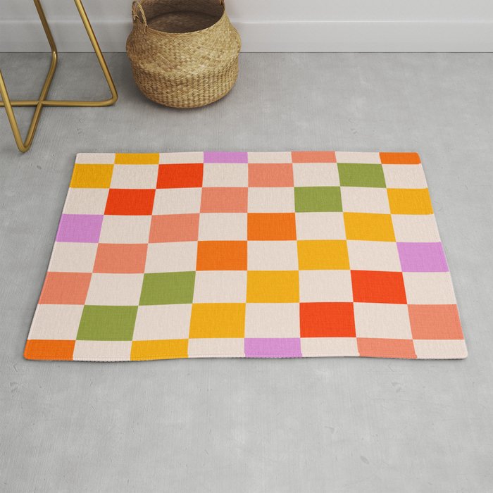 Mid Mod Colourful Sunny Check Pattern Rug Gallery Image 1