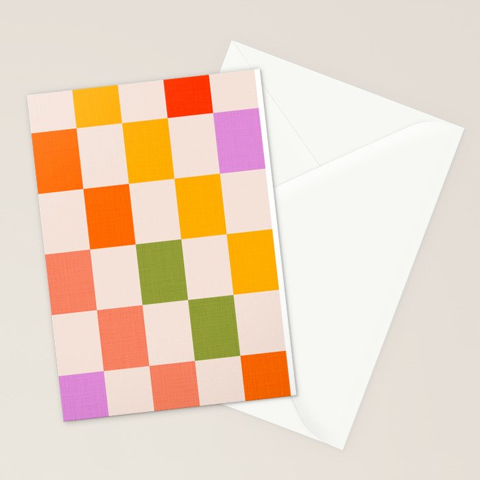 Mid Mod Colourful Sunny Check Pattern Stationery Card Gallery Image 2