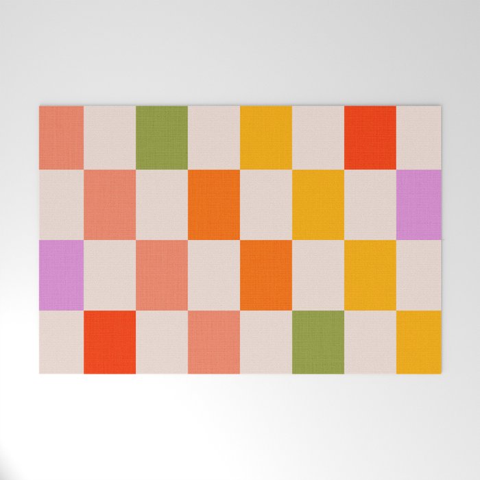 Mid Mod Colourful Sunny Check Pattern Welcome Mat Gallery Image 1