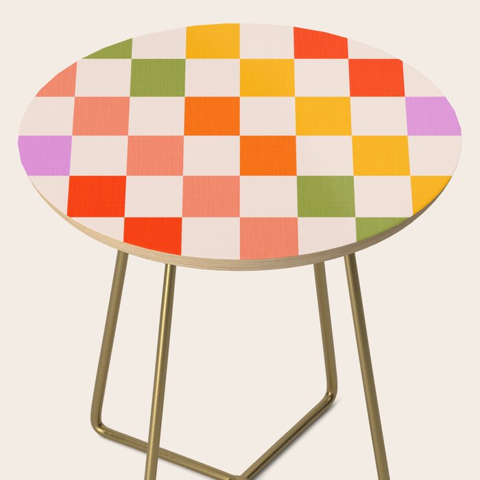 Mid Mod Colourful Sunny Check Pattern Side Table Gallery Image 2