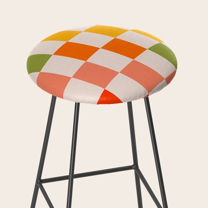 Mid Mod Colourful Sunny Check Pattern Stool Gallery Image 2
