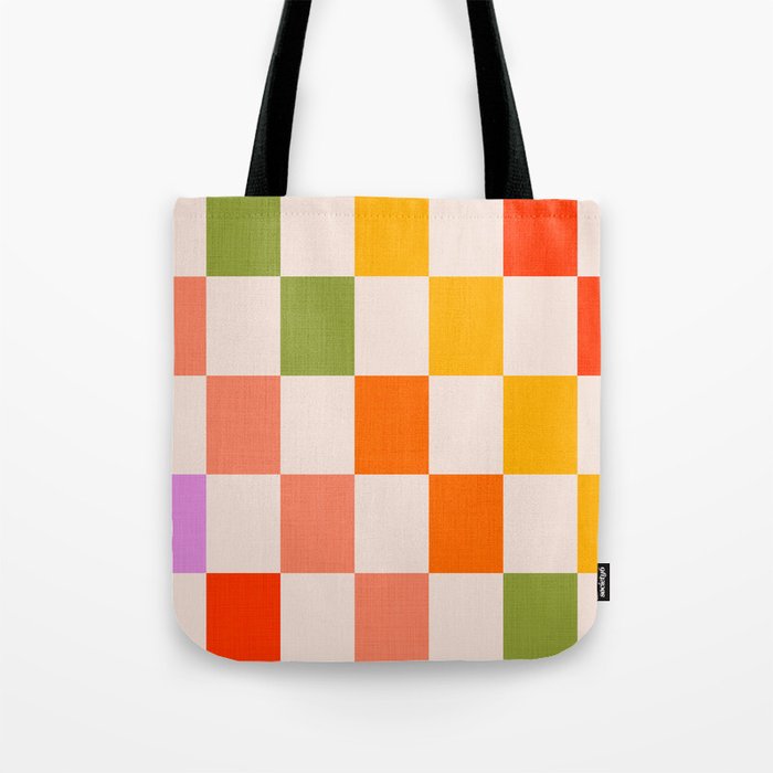 Mid Mod Colourful Sunny Check Pattern Tote Bag Gallery Image 1