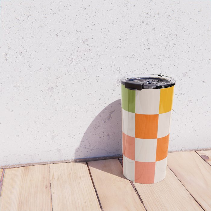 Mid Mod Colourful Sunny Check Pattern Travel Mug Gallery Image 4