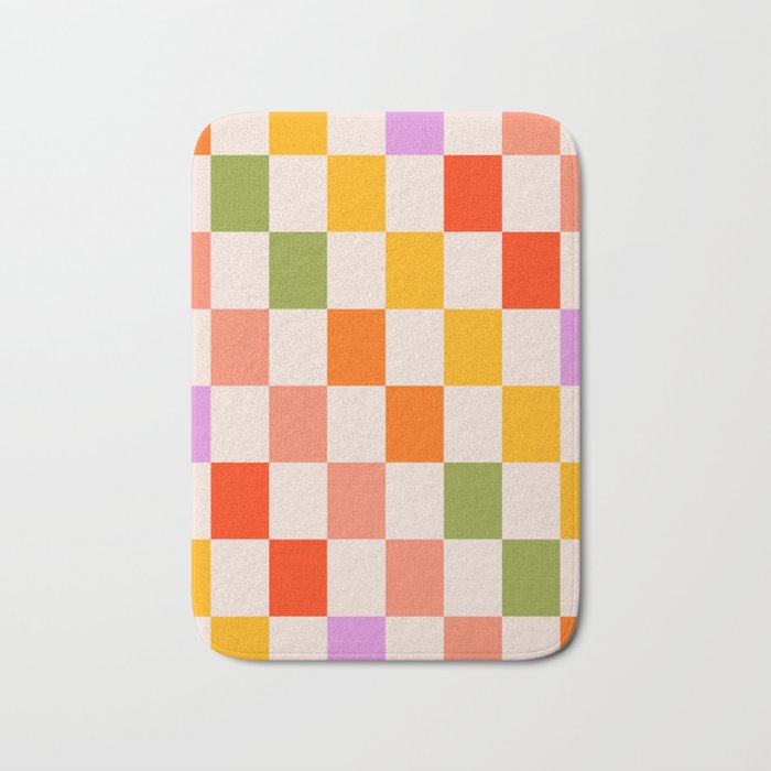 Mid Mod Colourful Sunny Check Pattern Bath Mat Gallery Image 1