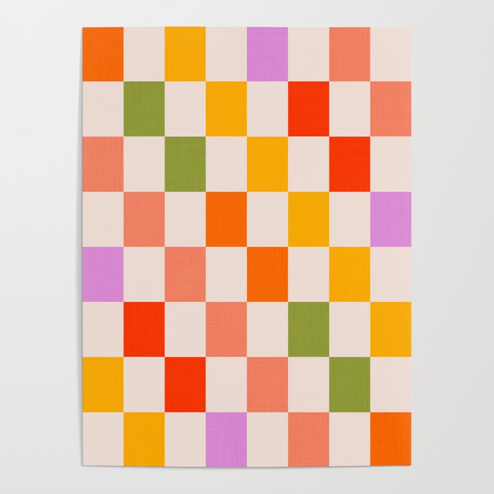 Mid Mod Colourful Sunny Check Pattern Poster Gallery Image 4