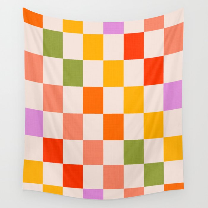 Mid Mod Colourful Sunny Check Pattern Wall Tapestry Gallery Image 1