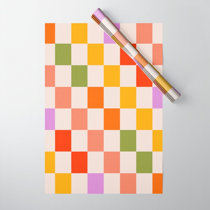Mid Mod Colourful Sunny Check Pattern Wrapping Paper Gallery Image 1