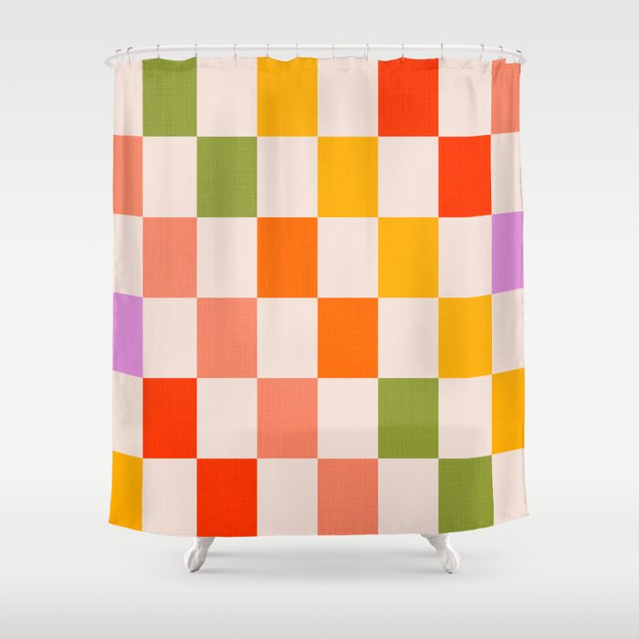 Mid Mod Colourful Sunny Check Pattern Shower Curtain Gallery Image 1