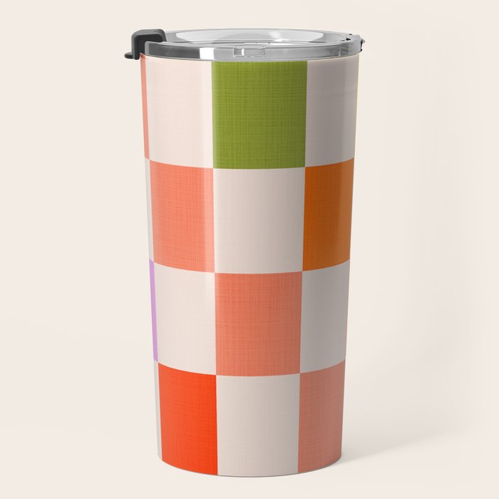 Mid Mod Colourful Sunny Check Pattern Travel Mug Gallery Image 3