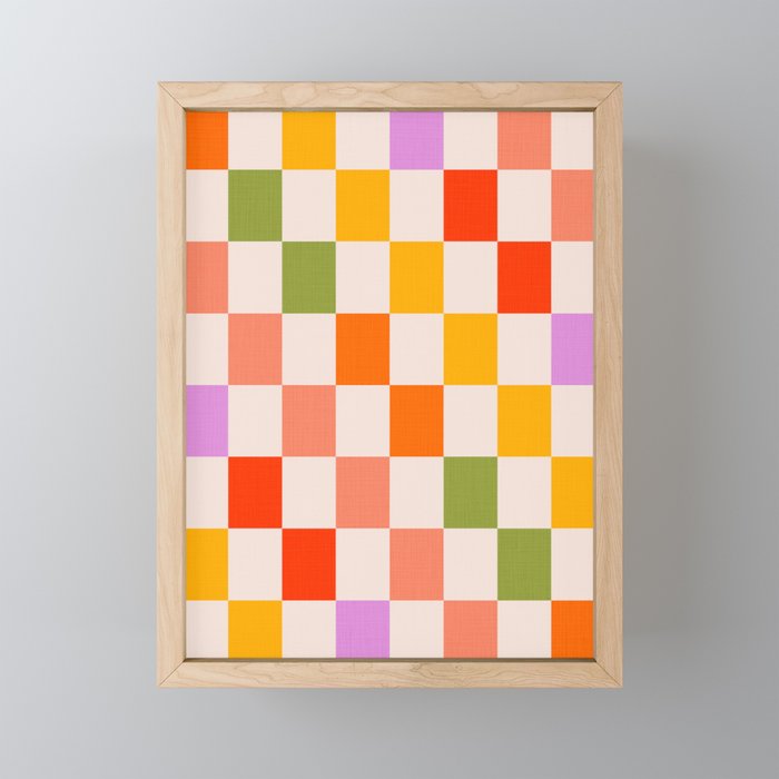 Mid Mod Colourful Sunny Check Pattern Mini Art Print Gallery Image 1