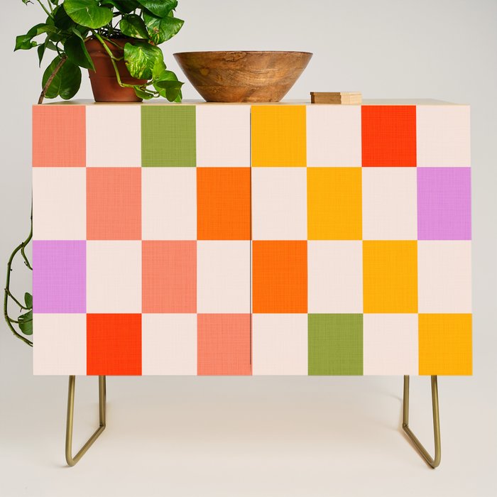 Mid Mod Colourful Sunny Check Pattern Credenza Gallery Image 1