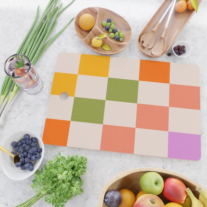 Mid Mod Colourful Sunny Check Pattern Cutting Board Gallery Image 2