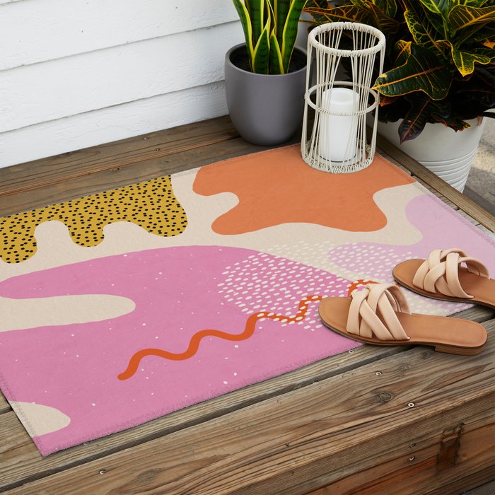Bright Splotchy Shapes Outdoor Rug Gallery Image 2