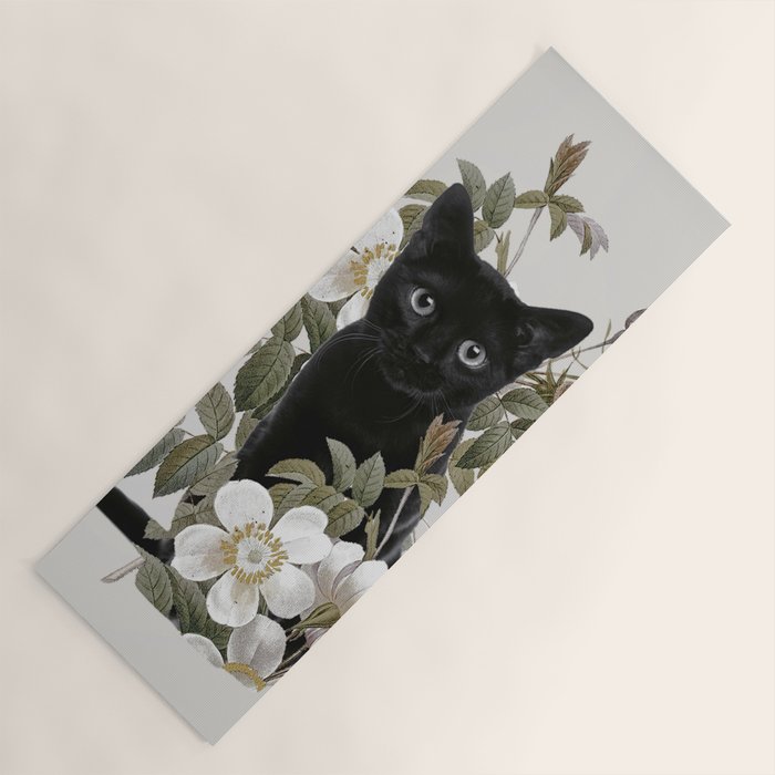 Cat With Flowers Yoga Mat Gallery Image 1