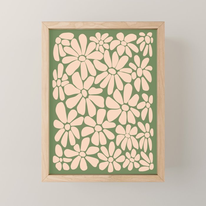 Retro Floral - Green and Cream  Mini Art Print Gallery Image 1