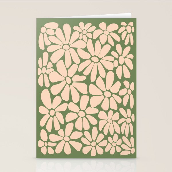 Retro Floral - Green and Cream  Stationery Card Gallery Image 1