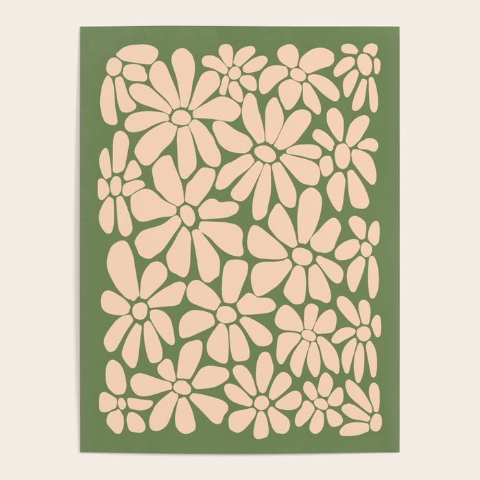 Retro Floral - Green and Cream  Poster Gallery Image 4