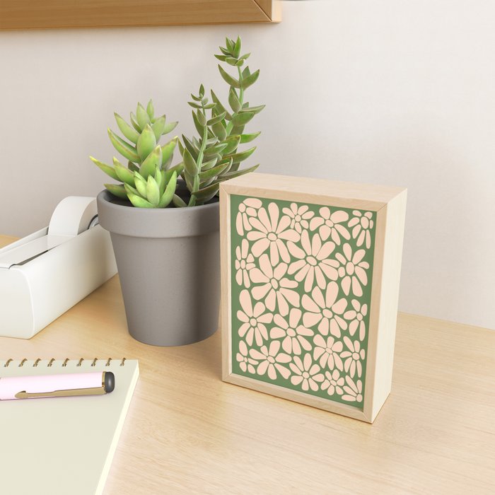 Retro Floral - Green and Cream  Mini Art Print Gallery Image 2