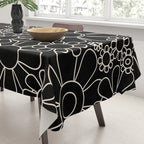 Minimal Retro Garden Flowers Contemporary Modern Black and Cream Pattern Tablecloth Gallery Image 3