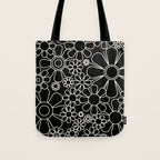 Minimal Retro Garden Flowers Contemporary Modern Black and Cream Pattern Tote Bag Gallery Image 1