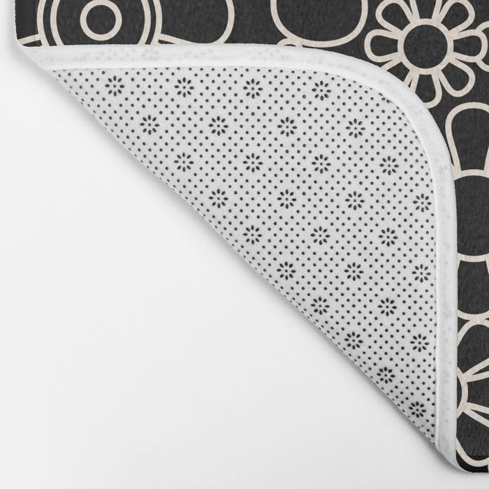 Minimal Retro Garden Flowers Contemporary Modern Black and Cream Pattern Bath Mat Gallery Image 2