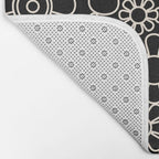 Minimal Retro Garden Flowers Contemporary Modern Black and Cream Pattern Bath Mat Gallery Image 2