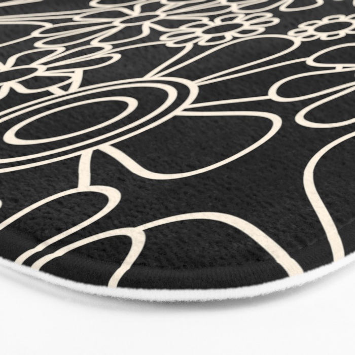 Minimal Retro Garden Flowers Contemporary Modern Black and Cream Pattern Bath Mat Gallery Image 3