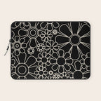 Minimal Retro Garden Flowers Contemporary Modern Black and Cream Pattern Laptop Sleeve Gallery Image 1