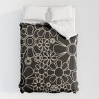 Minimal Retro Garden Flowers Contemporary Modern Black and Cream Pattern Duvet Cover Gallery Image 6